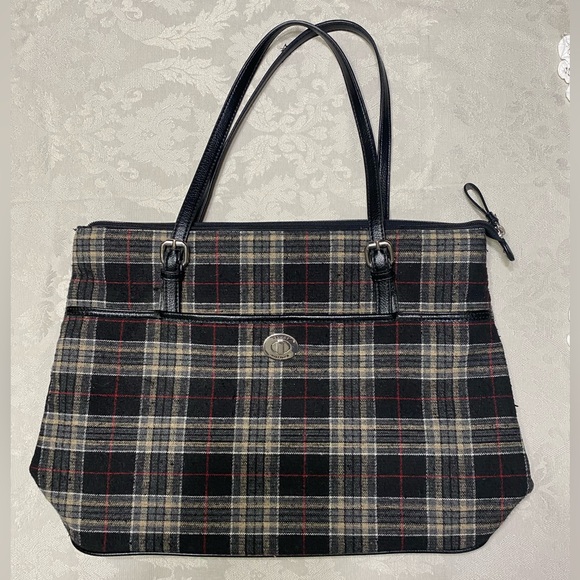 Tommy Hilfiger vintage black plaid wool tote. - Picture 1 of 8